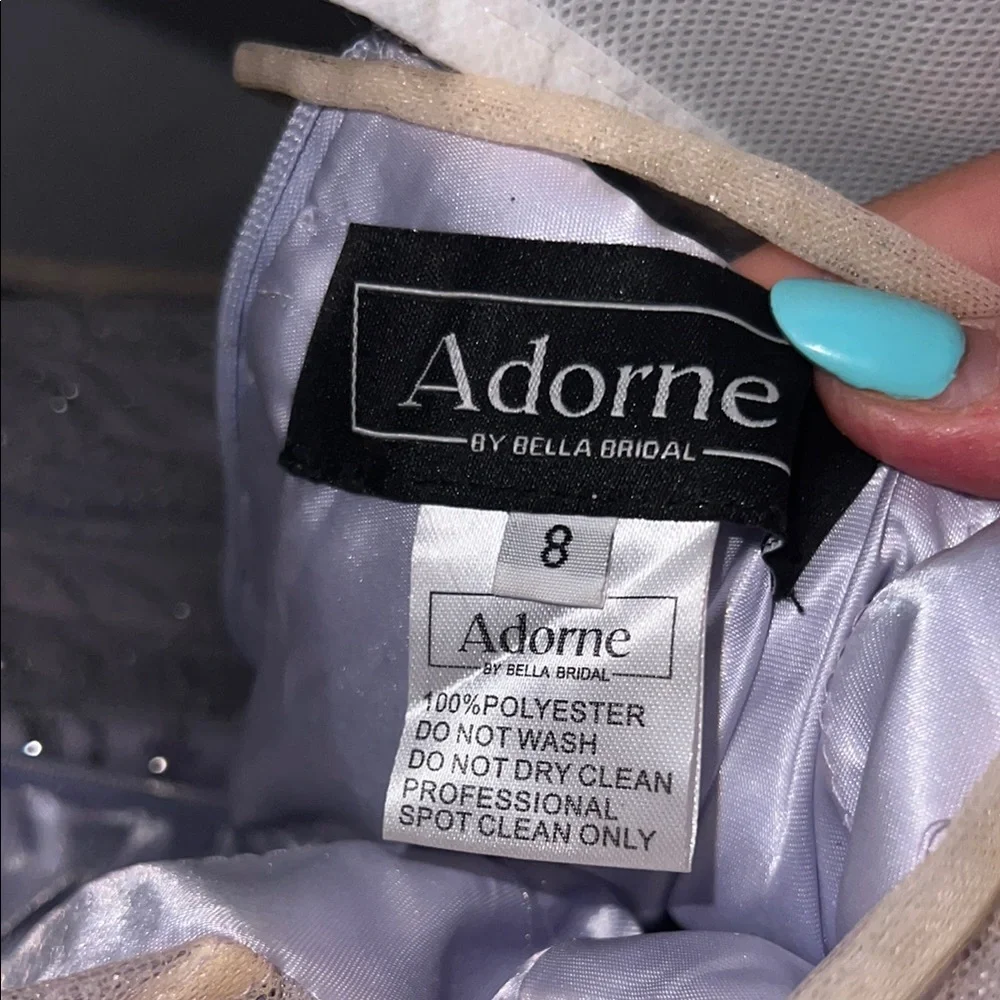 Elegant Pastel Purple Ballgown with Sheer Details, corset waist, silver glitter - Picture 8 of 11